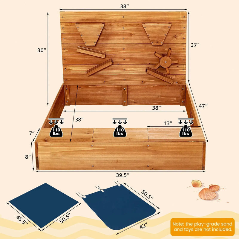 Kids Wooden Square Sandbox with Cover by DirectDeals