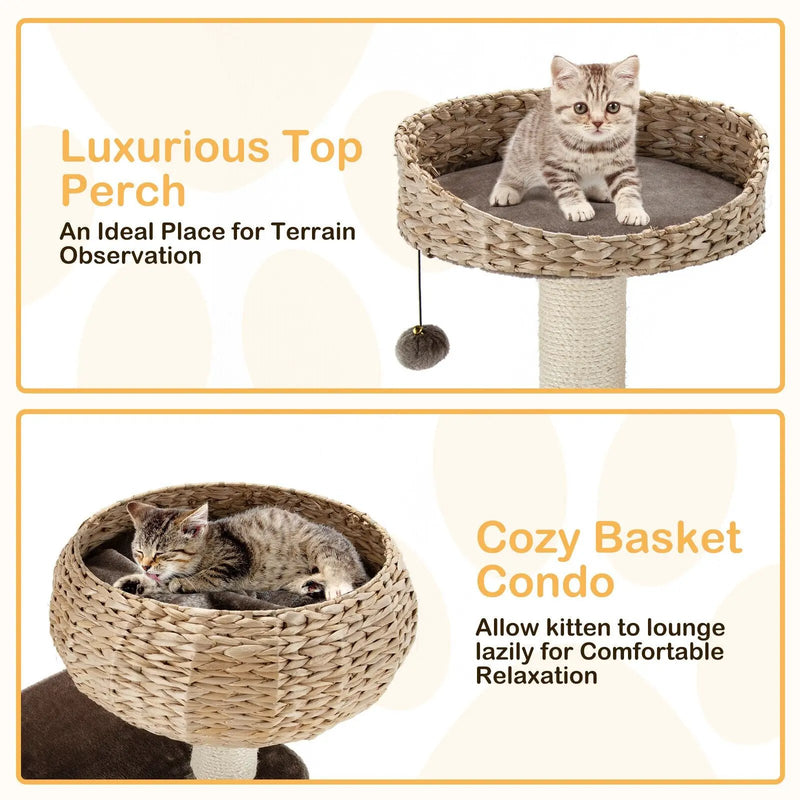 41 Inch Rattan Cat Tree with Napping Perch by DirectDeals