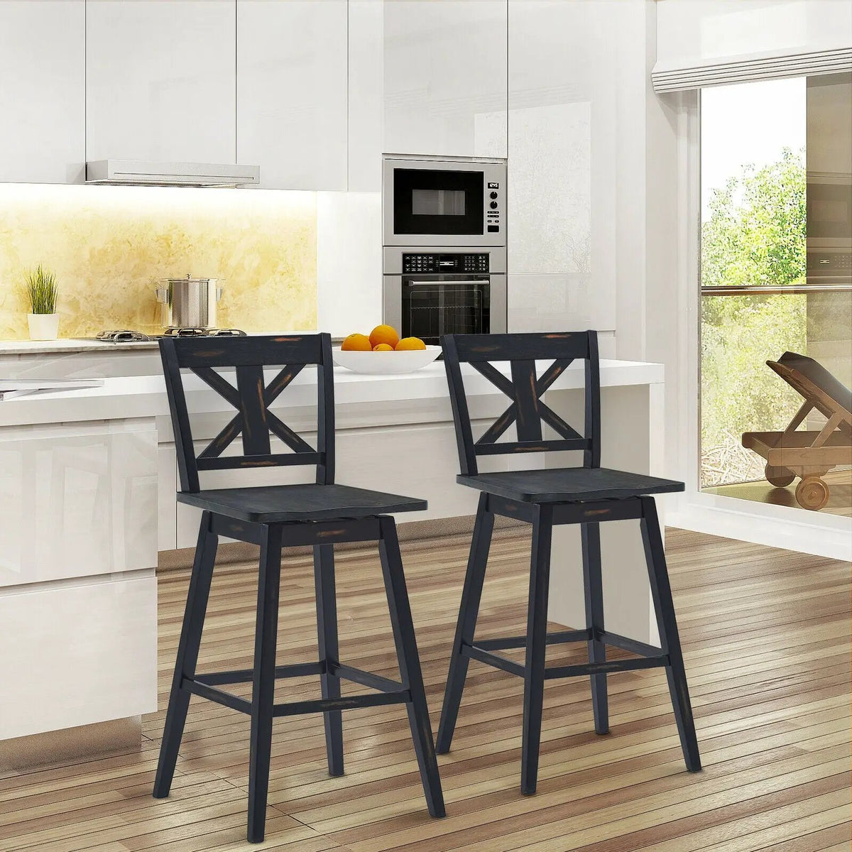 Set of 2 360-Degree Swivel Bar Stools for Home Restaurant by DirectDeals