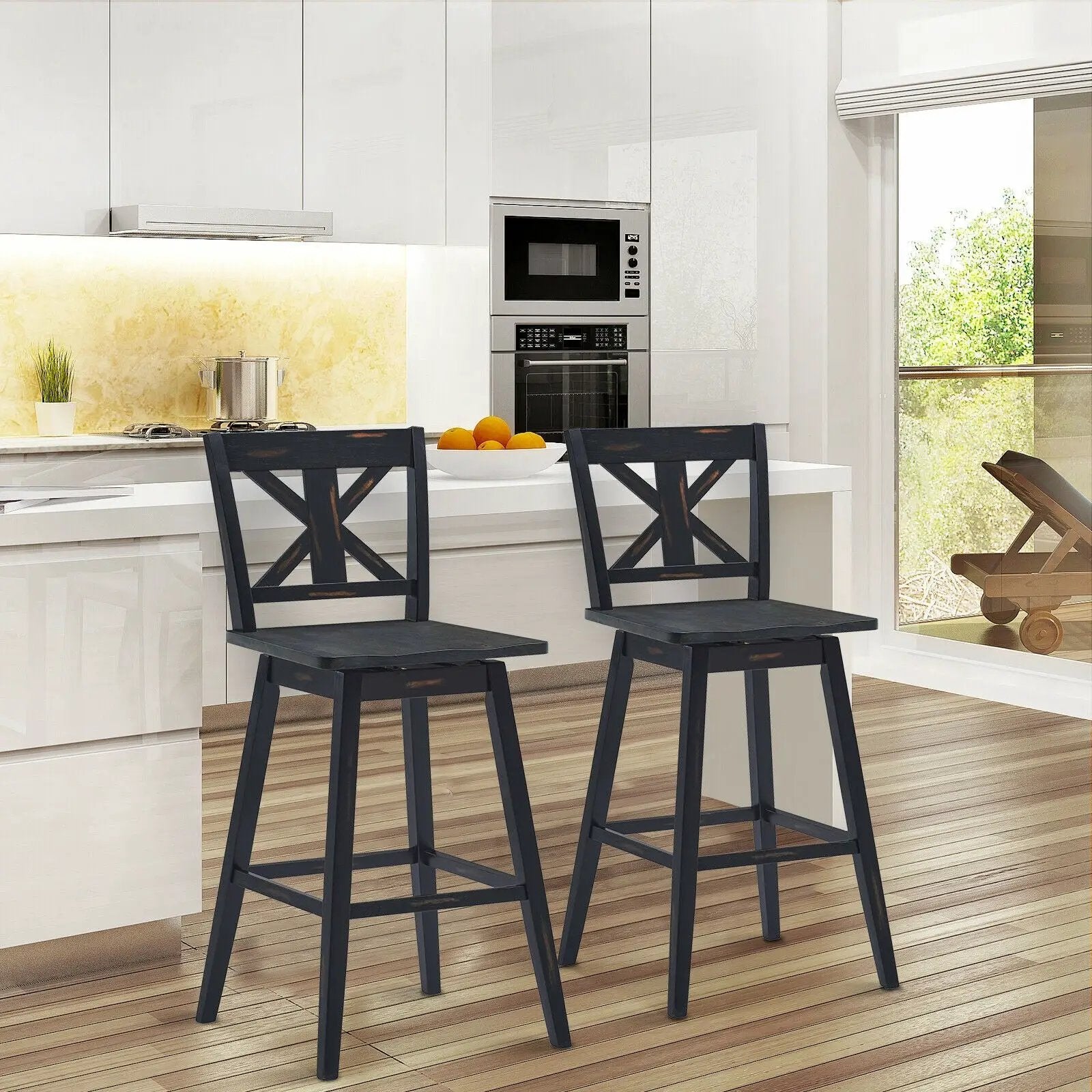 Set of 2 360-Degree Swivel Bar Stools for Home Restaurant by DirectDeals
