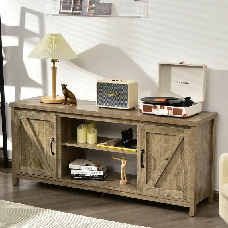 59 Inches TV Stand Media Console Center with Storage Cabinet-Natural by DirectDeals