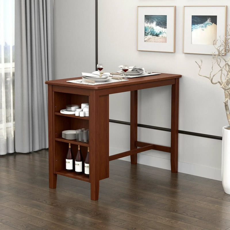 Counter Height Bar Table with 3-Tier Storage Shelves for Home Restaurant by DirectDeals