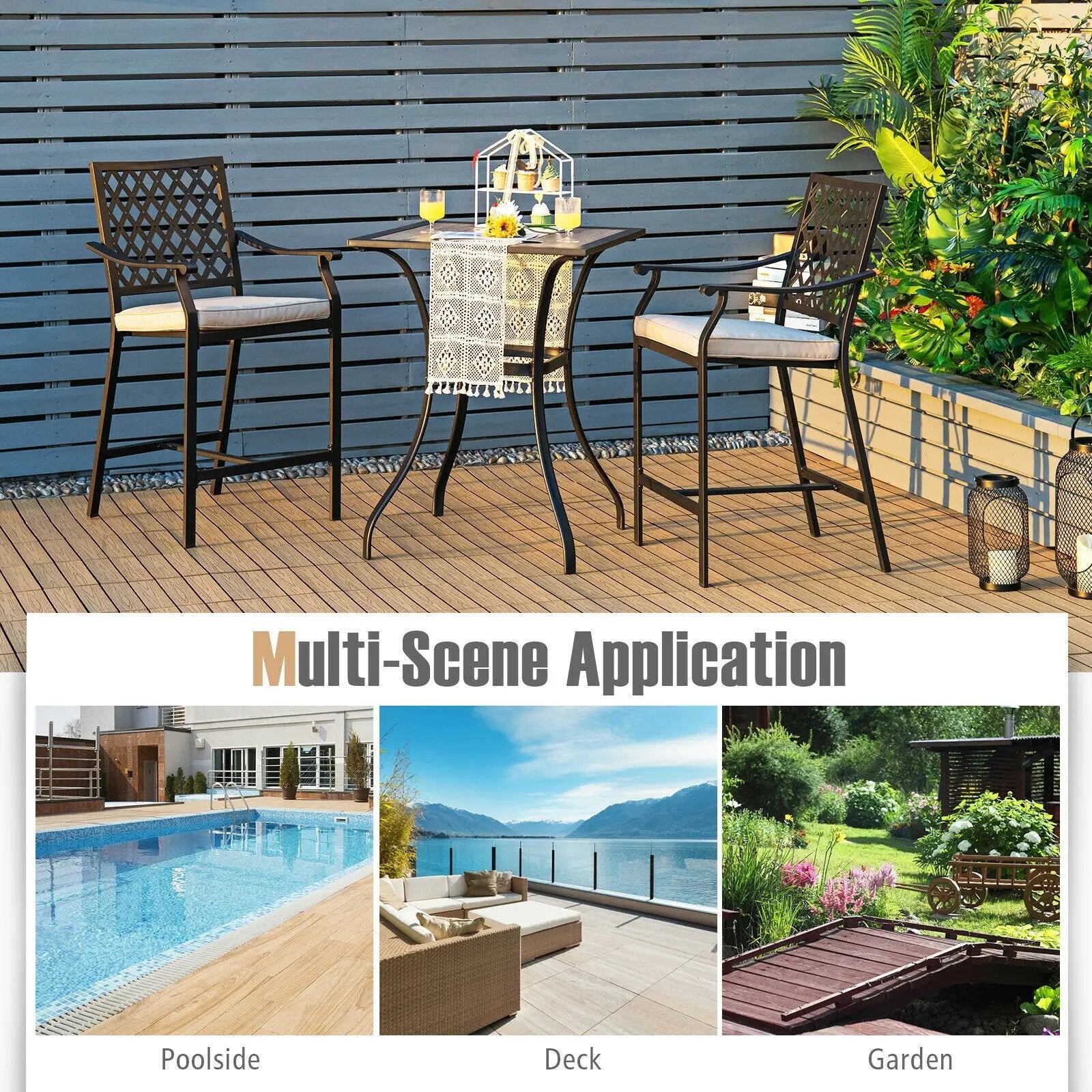 3 Pieces Patio Bar Set with 2 Bar Stools and 1 Square Table by DirectDeals