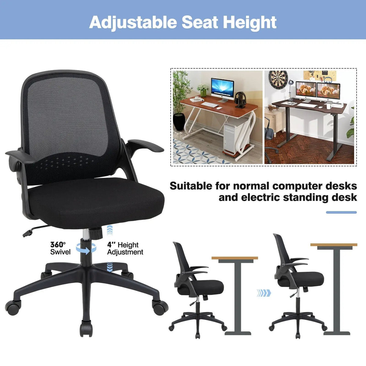 Adjustable Mesh Office Chair Rolling Computer Desk Chair with Flip-up Armrest by DirectDeals