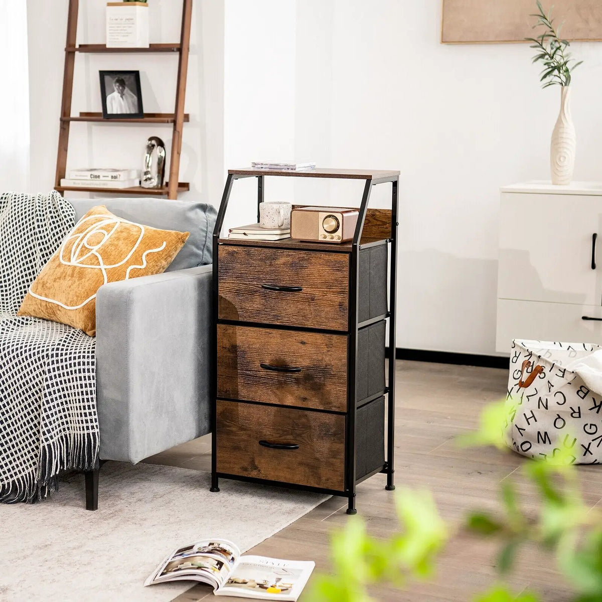 Freestanding Cabinet Dresser with Wooden Top Shelves by DirectDeals