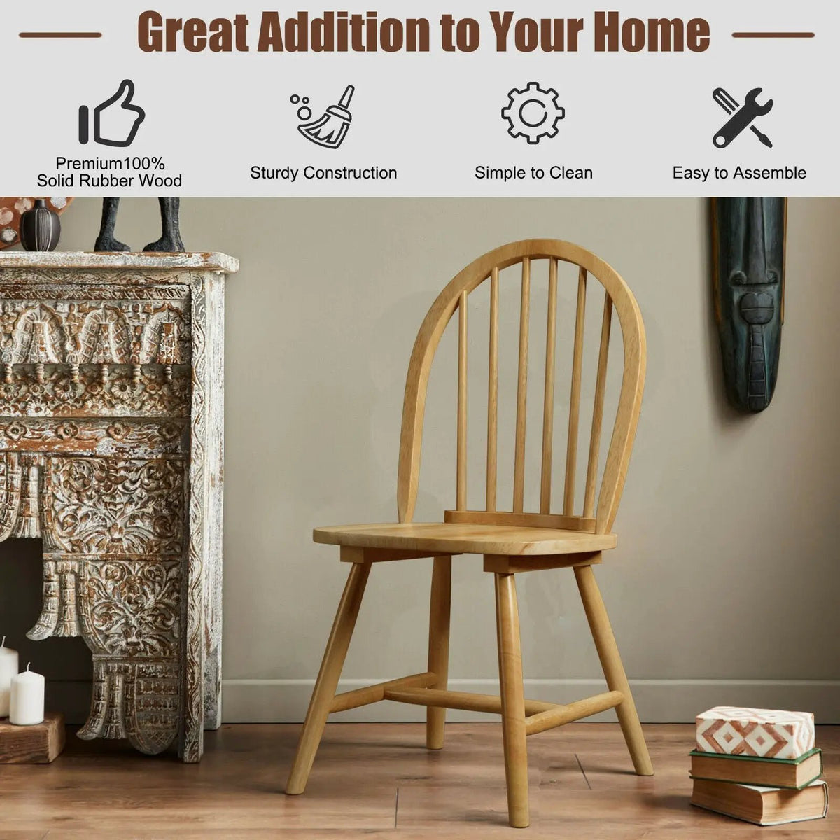 Set of 2 Vintage Windsor Wood Chair with Spindle Back for Dining Room by DirectDeals