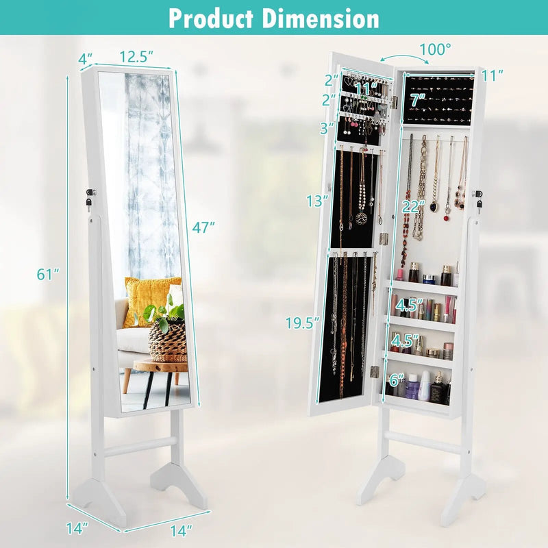 Free-Standing Jewelry Cabinet with Full-Length Mirror and Lockable Door by DirectDeals