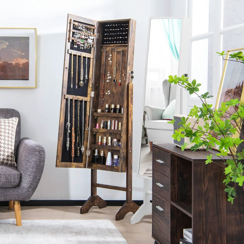 Free-Standing Jewelry Cabinet with Full-Length Mirror and Lockable Door by DirectDeals