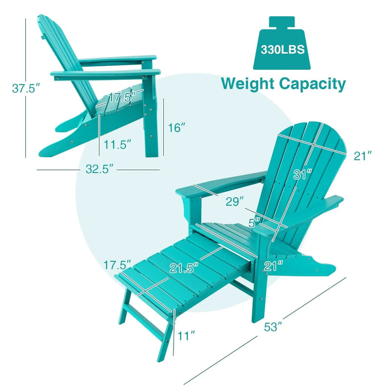 Patio HDPE Adirondack Chair with Retractable Ottoman by DirectDeals