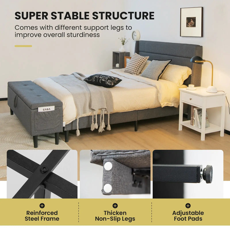 Full/Queen Size Upholstered Platform Bed Frame with Storage Ottoman by DirectDeals