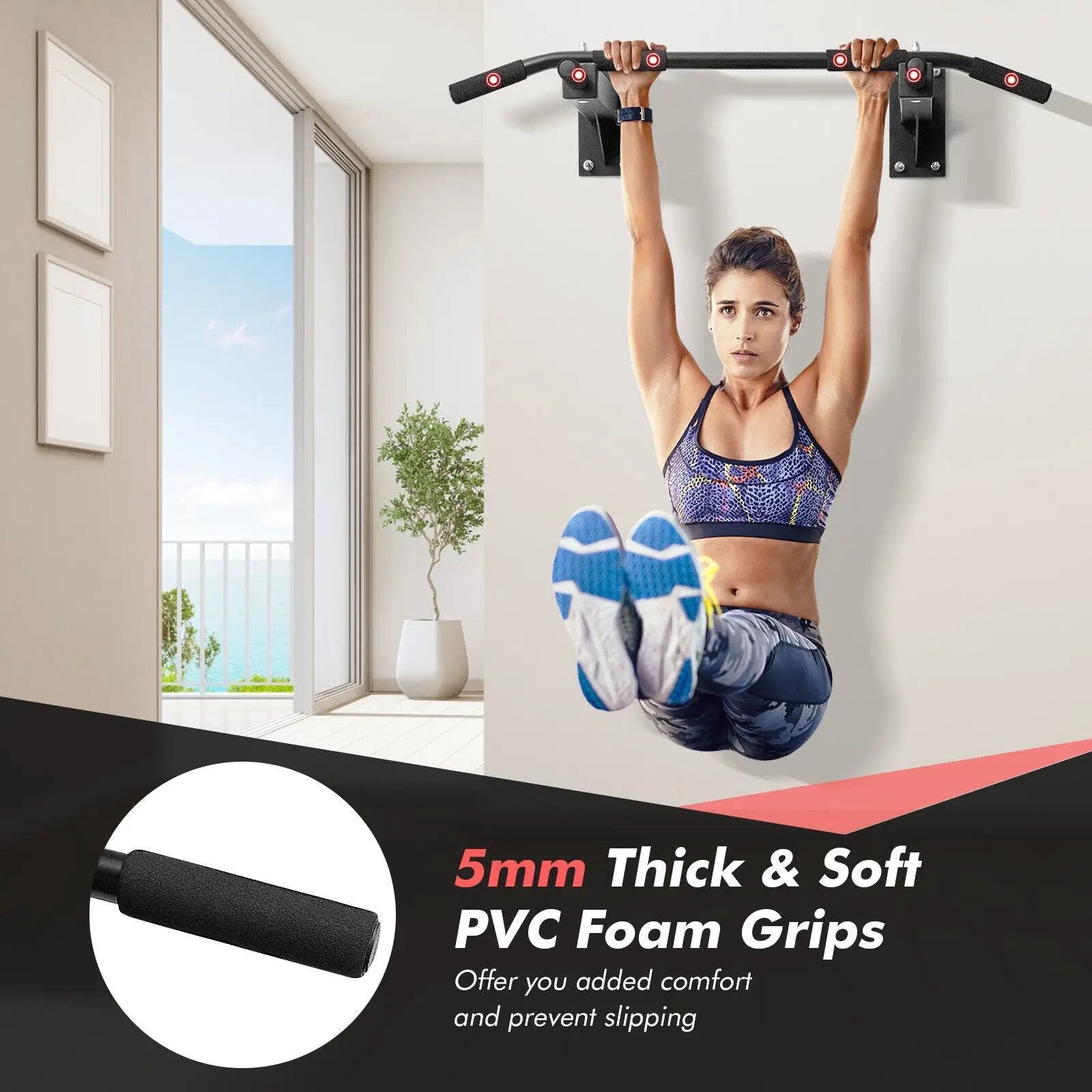 Wall Mounted Multi-Grip Pull Up Bar with Foam Handgrips by DirectDeals
