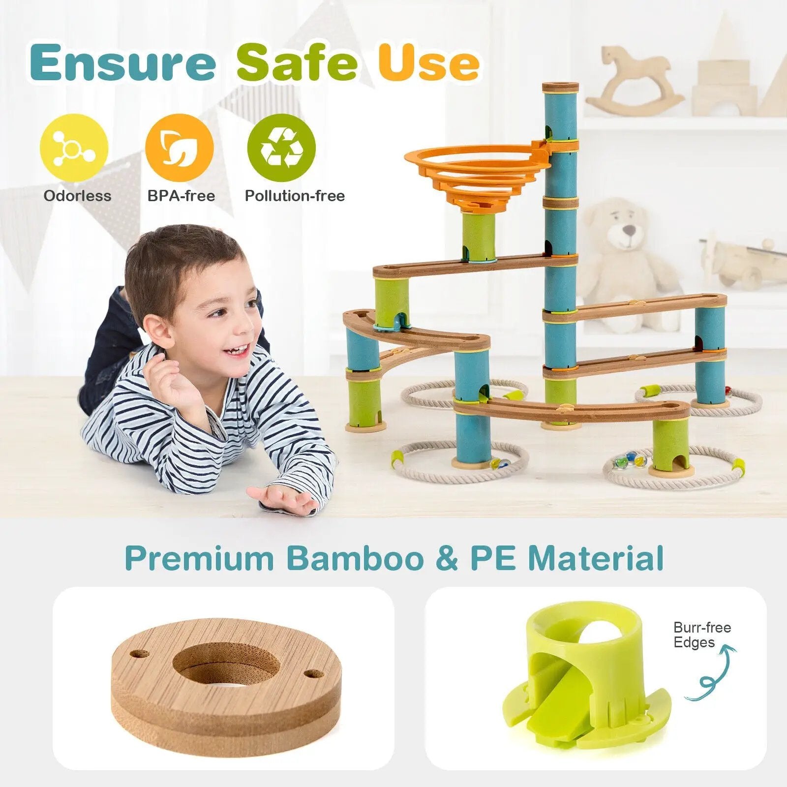 Bamboo Build Run Toy with Marbles for Kids Over 4 by DirectDeals