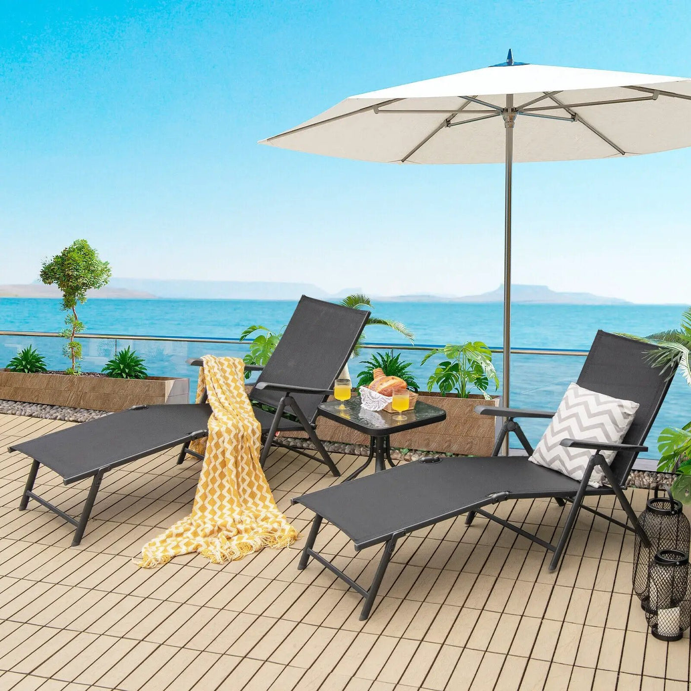 2 Pieces Foldable Chaise Lounge Chair with 2-Position Footrest by DirectDeals