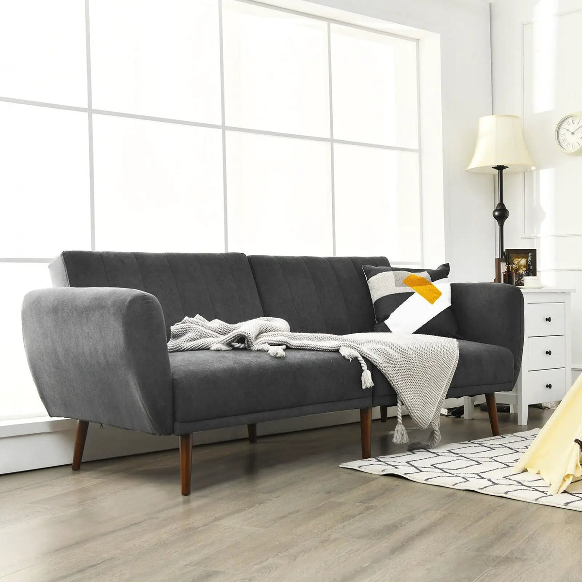 Convertible Futon Sofa Bed Adjustable Couch Sleeper with Wood Legs by DirectDeals