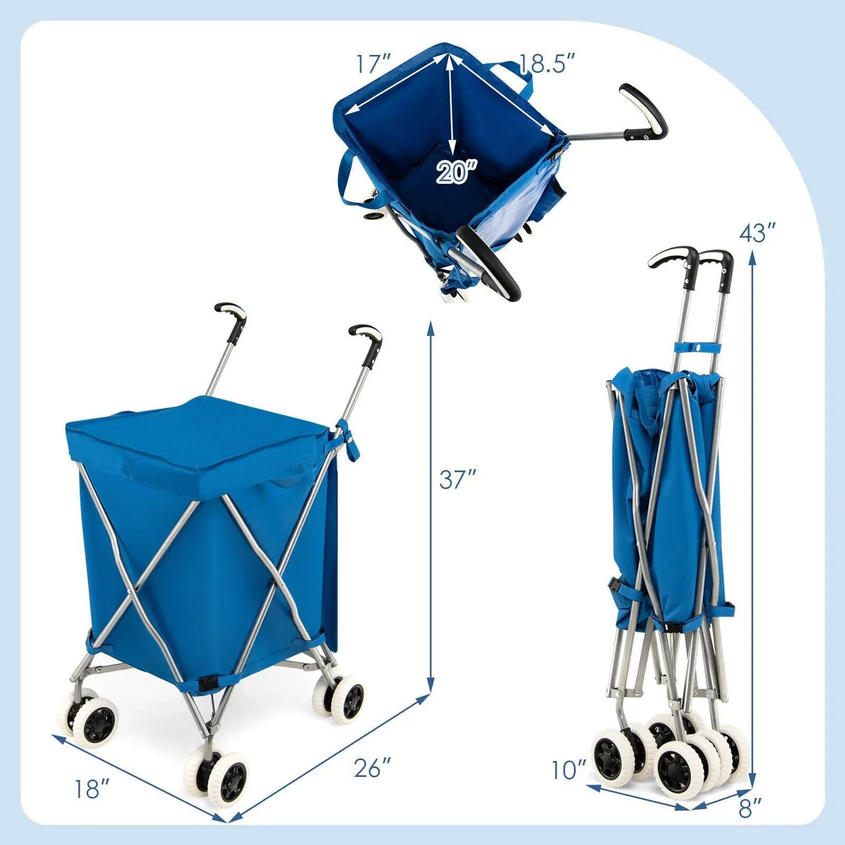 Folding Shopping Utility Cart with Water-Resistant Removable Canvas Bag by DirectDeals