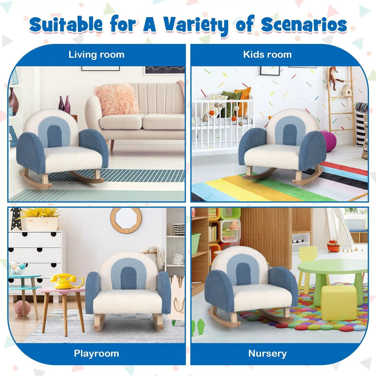 Kids Rocking Chair Children Velvet Upholstered Sofa with Solid Wood Legs by DirectDeals