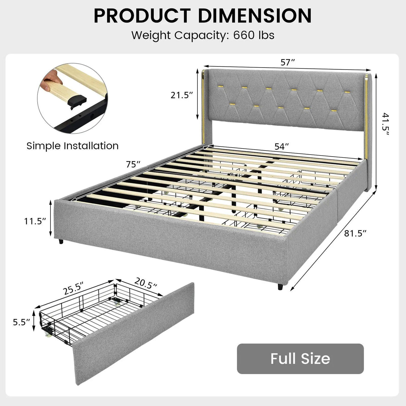 Bed Frame Mattress Foundation with 4 Storage Drawers by DirectDeals