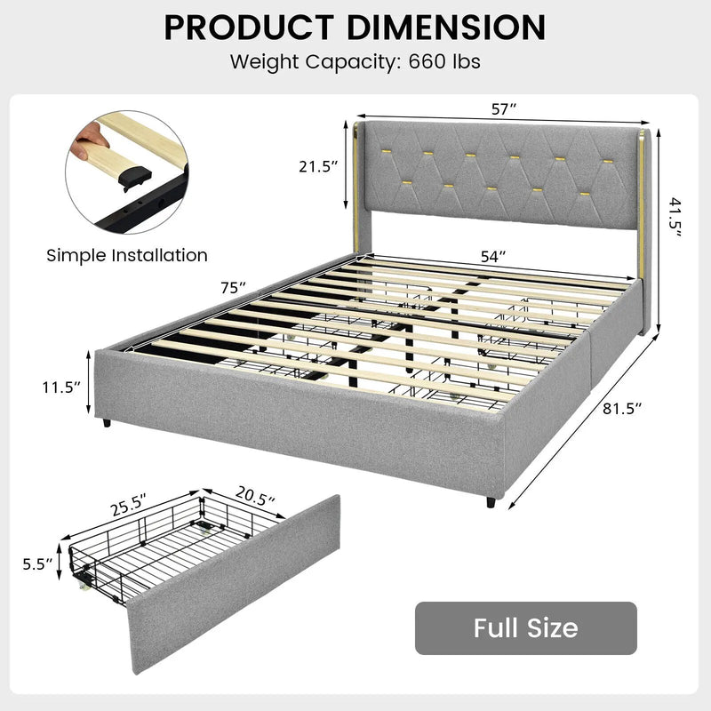 Bed Frame Mattress Foundation with 4 Storage Drawers by DirectDeals