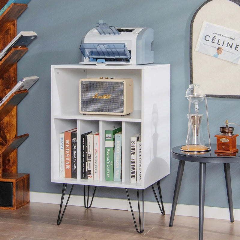 Freestanding Record Player Stand Record Storage Cabinet with Metal Legs-White by DirectDeals