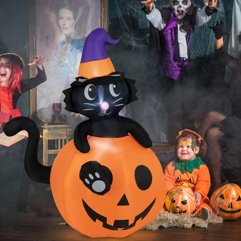 5 Feet Inflatable Halloween Pumpkin with Witch's Black Cat by DirectDeals