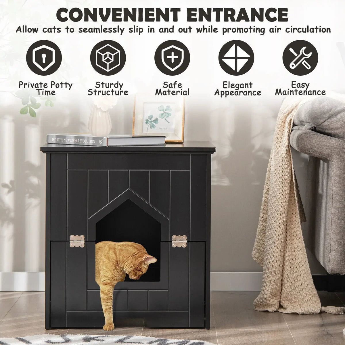 Cat Litter Box Enclosure with Flip Magnetic Half Door by DirectDeals