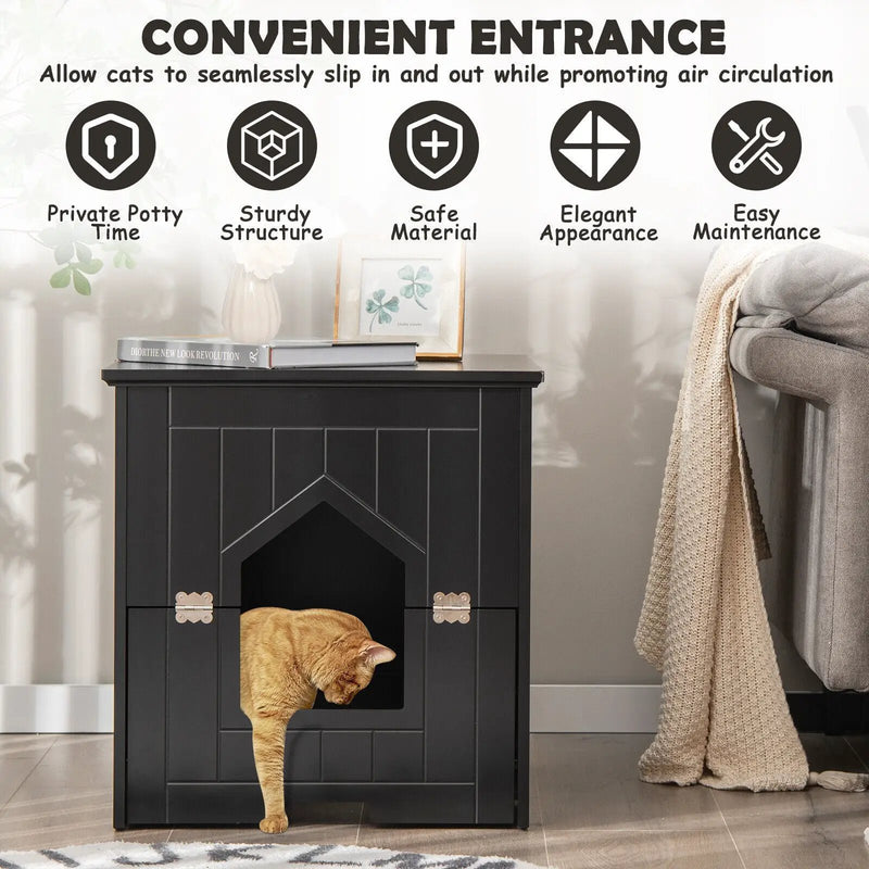 Cat Litter Box Enclosure with Flip Magnetic Half Door by DirectDeals