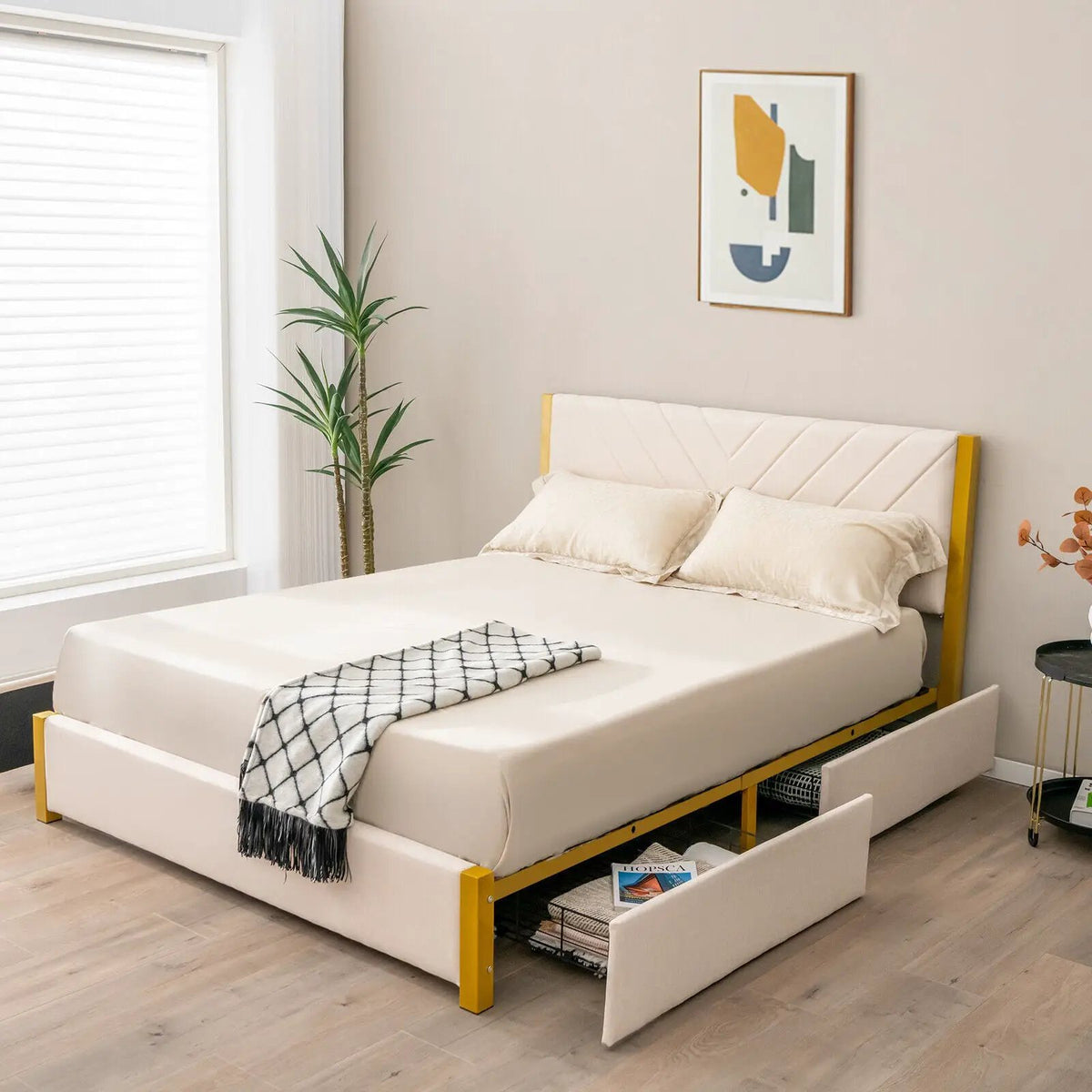 Full Size/Queen Size Upholstered Bed Frame with Adjustable Headboard and 4 Drawers by DirectDeals