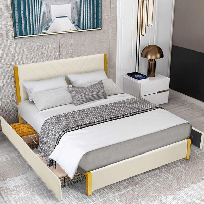 Full Size/Queen Size Upholstered Bed Frame with Adjustable Headboard and 4 Drawers by DirectDeals
