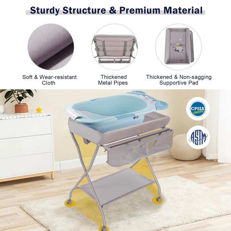 Baby Changing Table with Safety Belt and 4-side Defence-Gray by DirectDeals