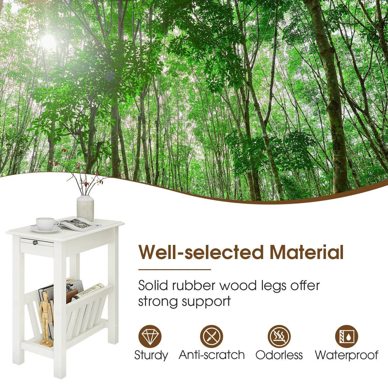 2-Tier End Table with Pull-out Tray and Solid Rubber Wood Legs by DirectDeals