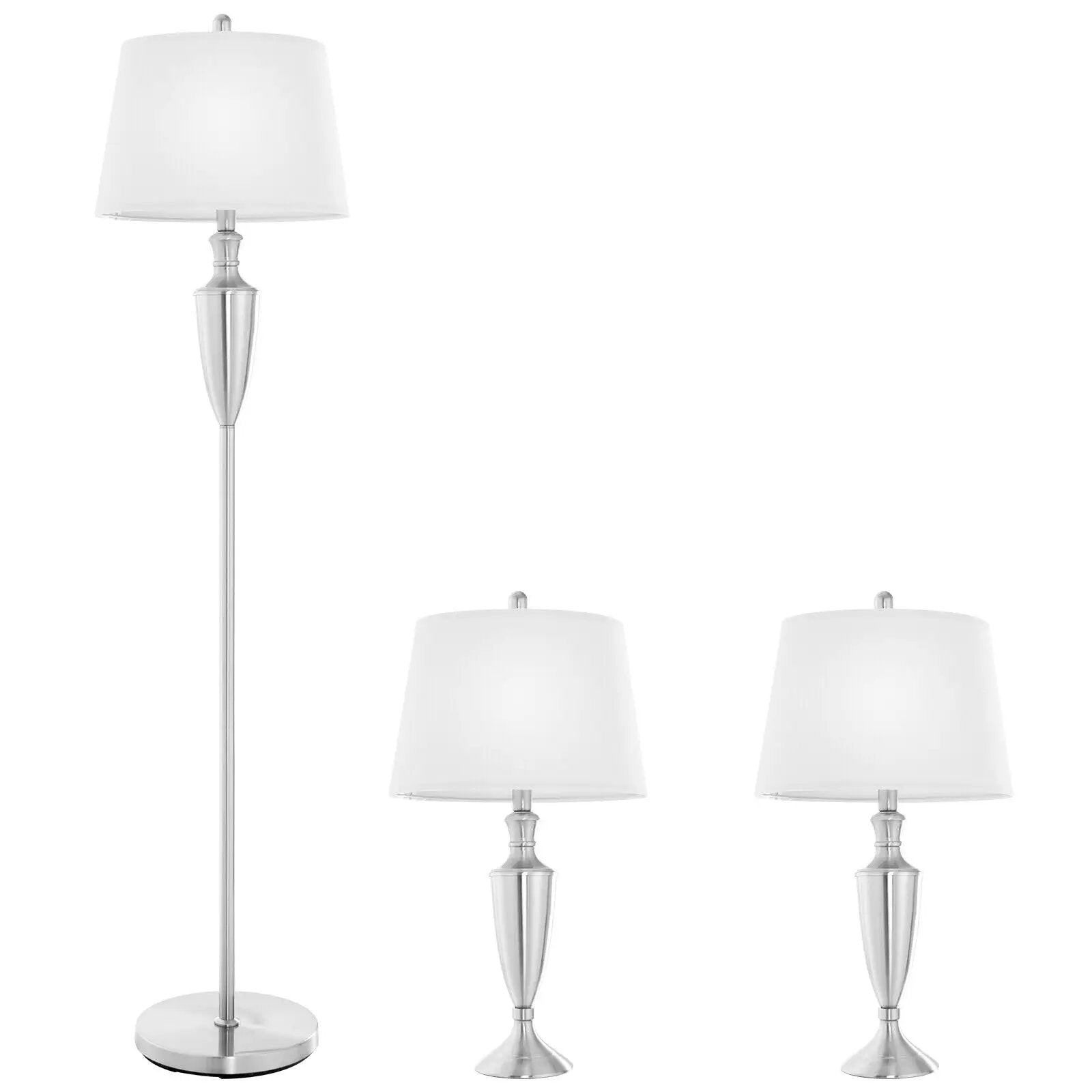 3 Piece Lamp with Set Modern Floor Lamp and 2 Table Lamps-Silver by DirectDeals