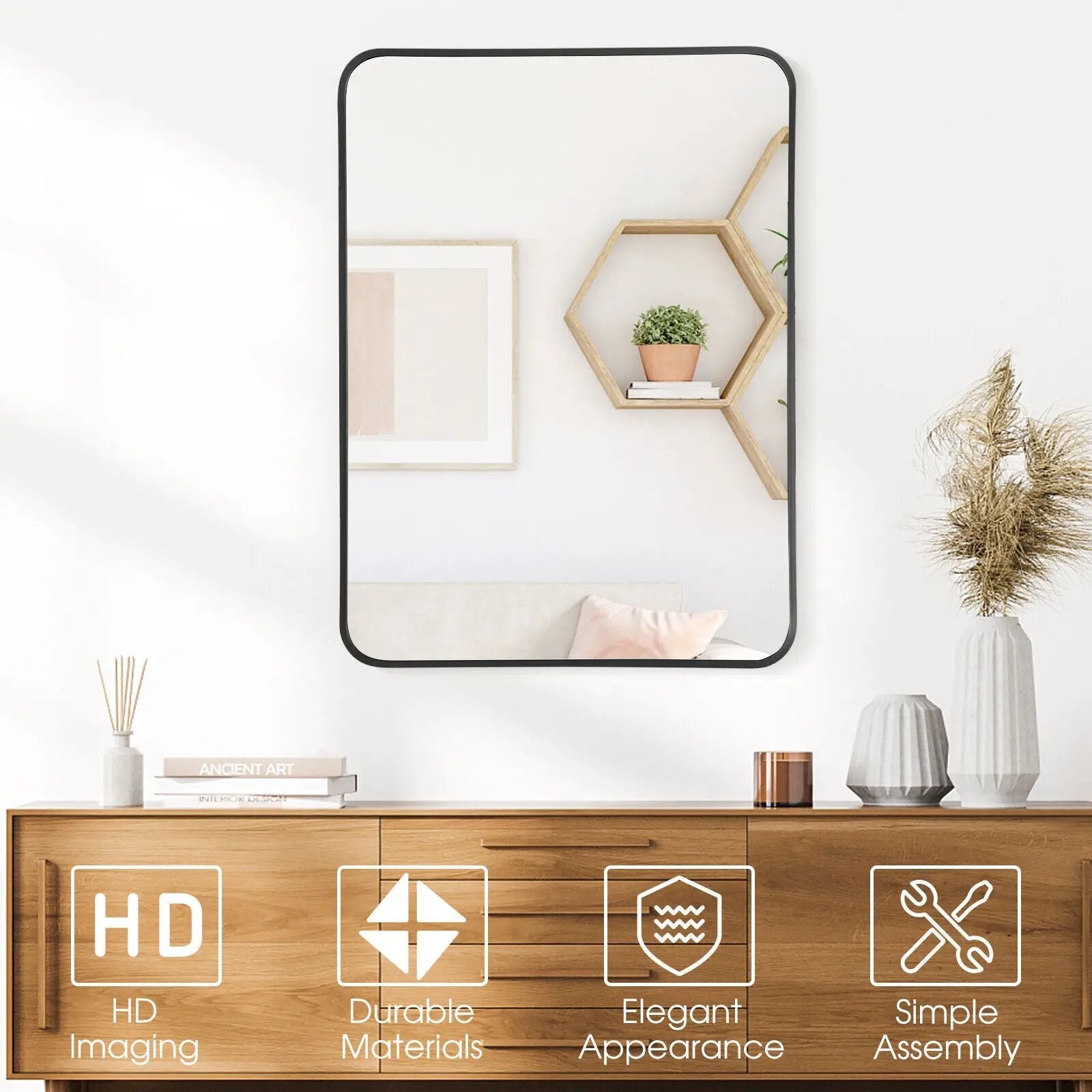 Metal Framed Bathroom Mirror with Rounded Corners by DirectDeals