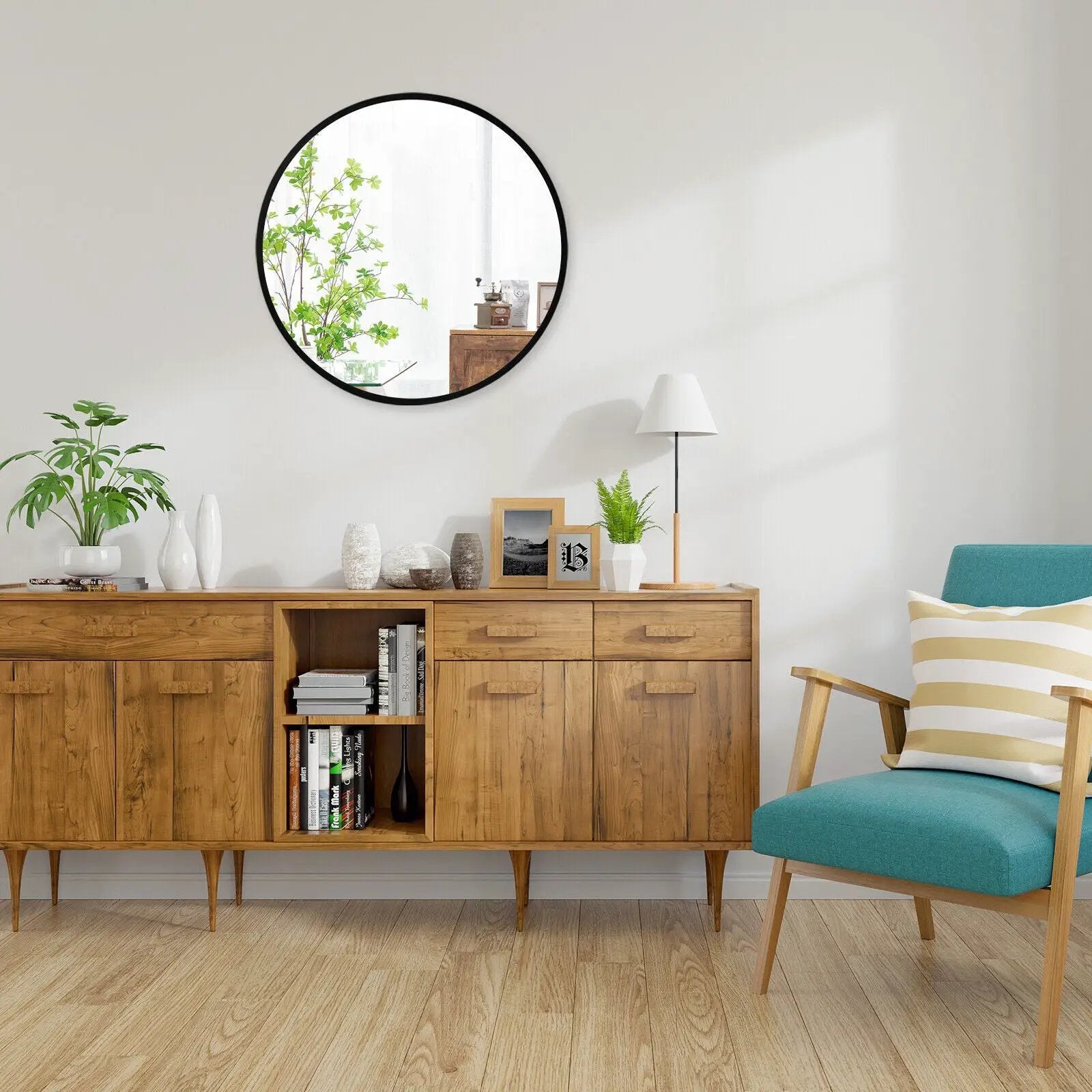 16-inch Round Wall Mirror with Aluminum Alloy Frame by DirectDeals