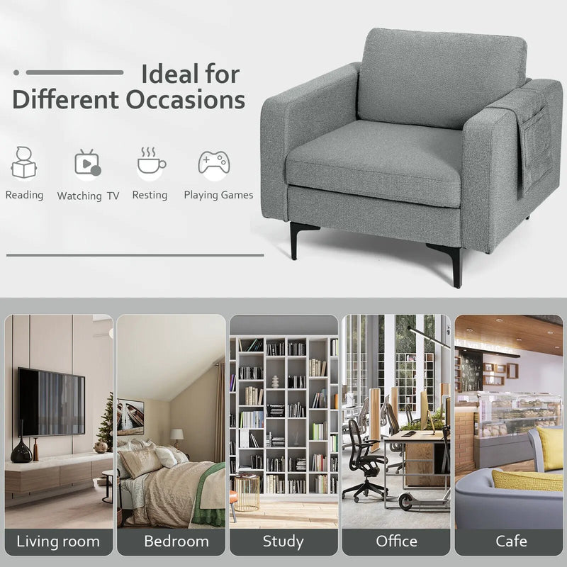 Modern Accent Armchair with Side Storage Pocket by DirectDeals