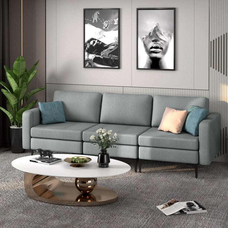 3-Seat Sectional Sofa Couch with Armrest Magazine Pocket and Metal Leg by DirectDeals