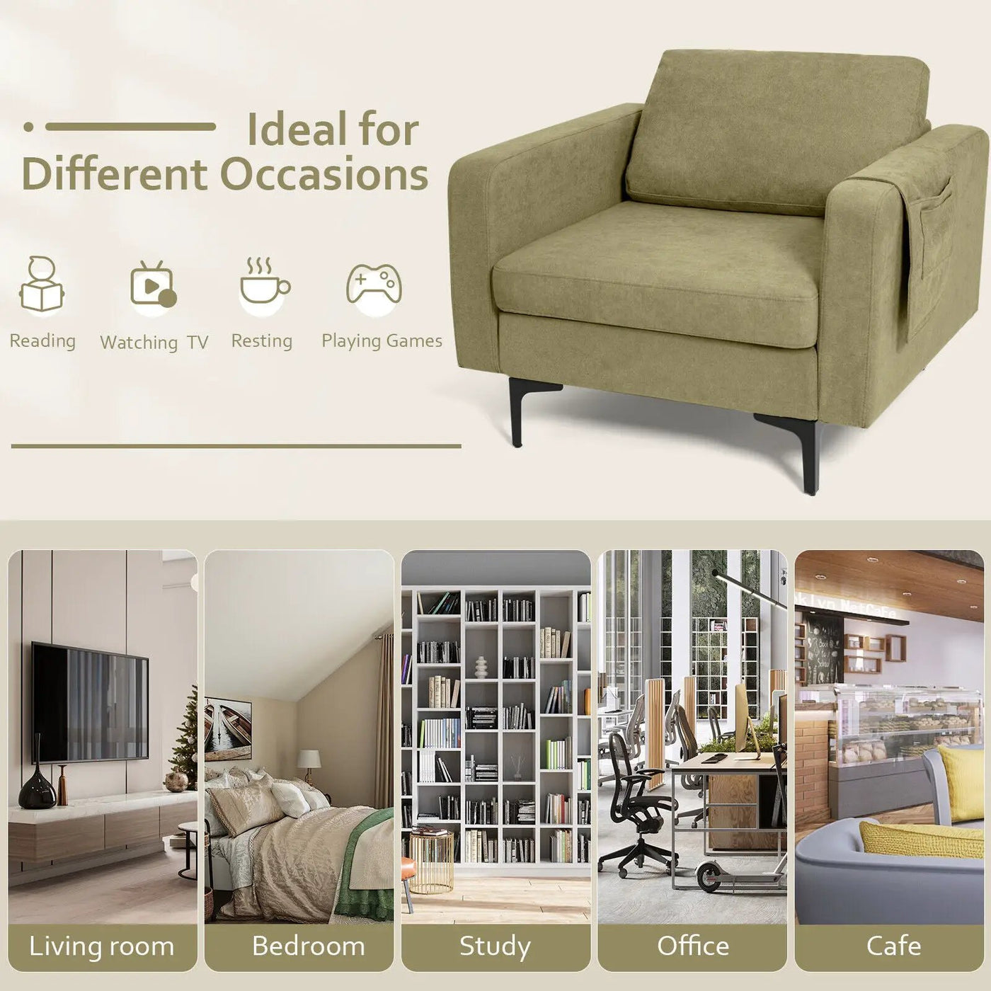 Modern Accent Armchair with Side Storage Pocket by DirectDeals