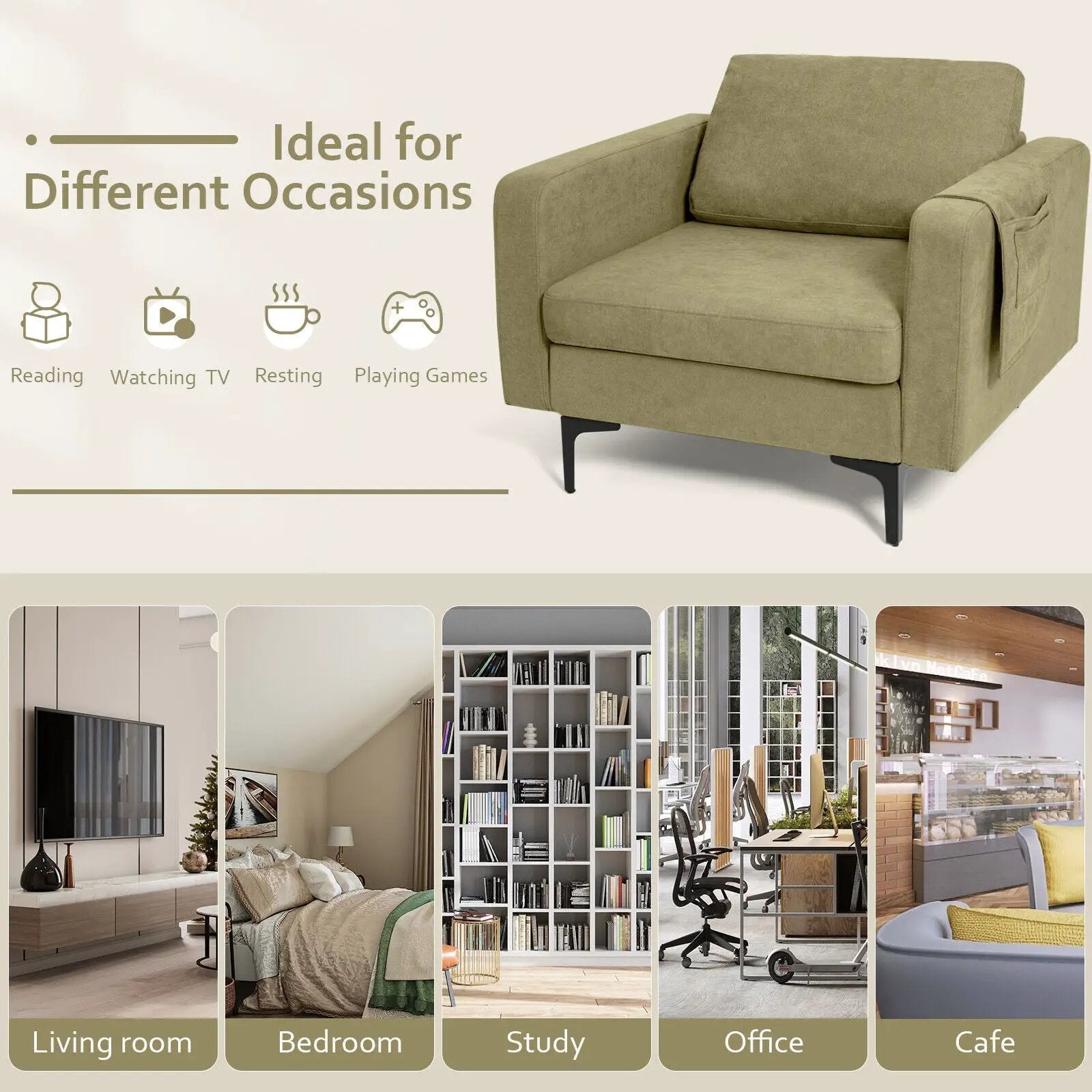 Modern Accent Armchair with Side Storage Pocket by DirectDeals