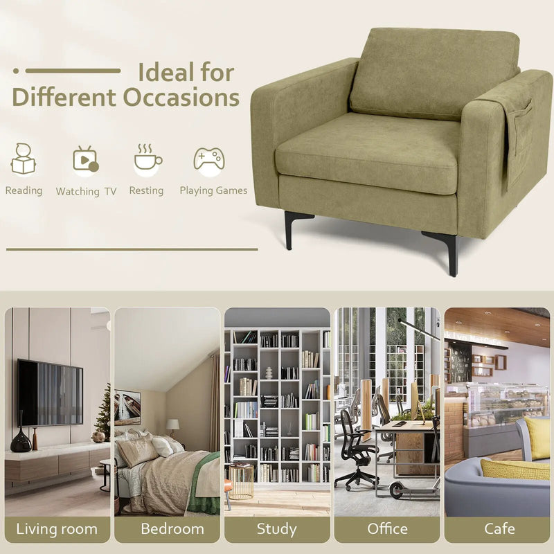 Modern Accent Armchair with Side Storage Pocket by DirectDeals