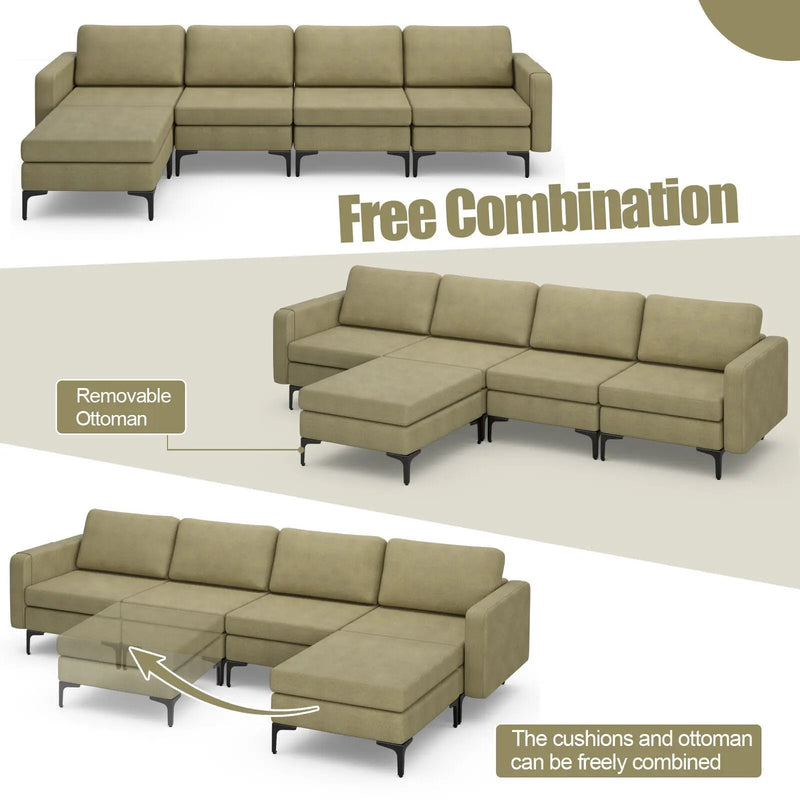Modular L-shaped Sectional Sofa with Reversible Ottoman and 2 USB Ports by DirectDeals