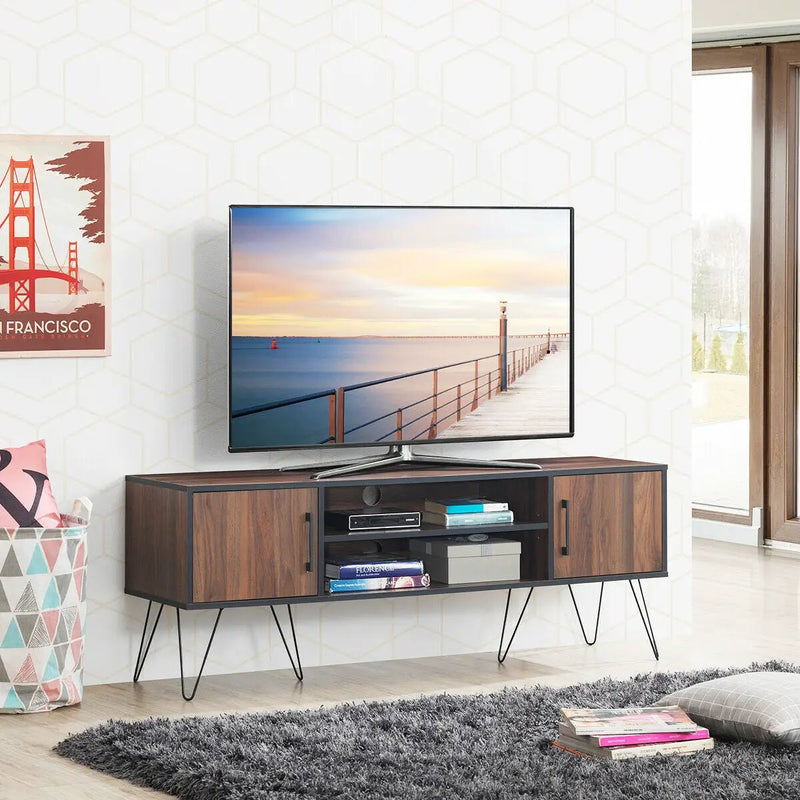 Retro Modern TV Stand with 6 Metal Legs for TVs up to 65 Inch with 2 Cable Holes by DirectDeals