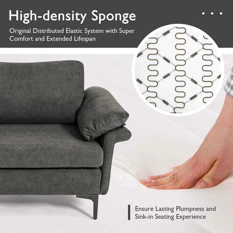 Modern Fabric Loveseat Sofa for with Metal Legs and Armrest Pillows by DirectDeals