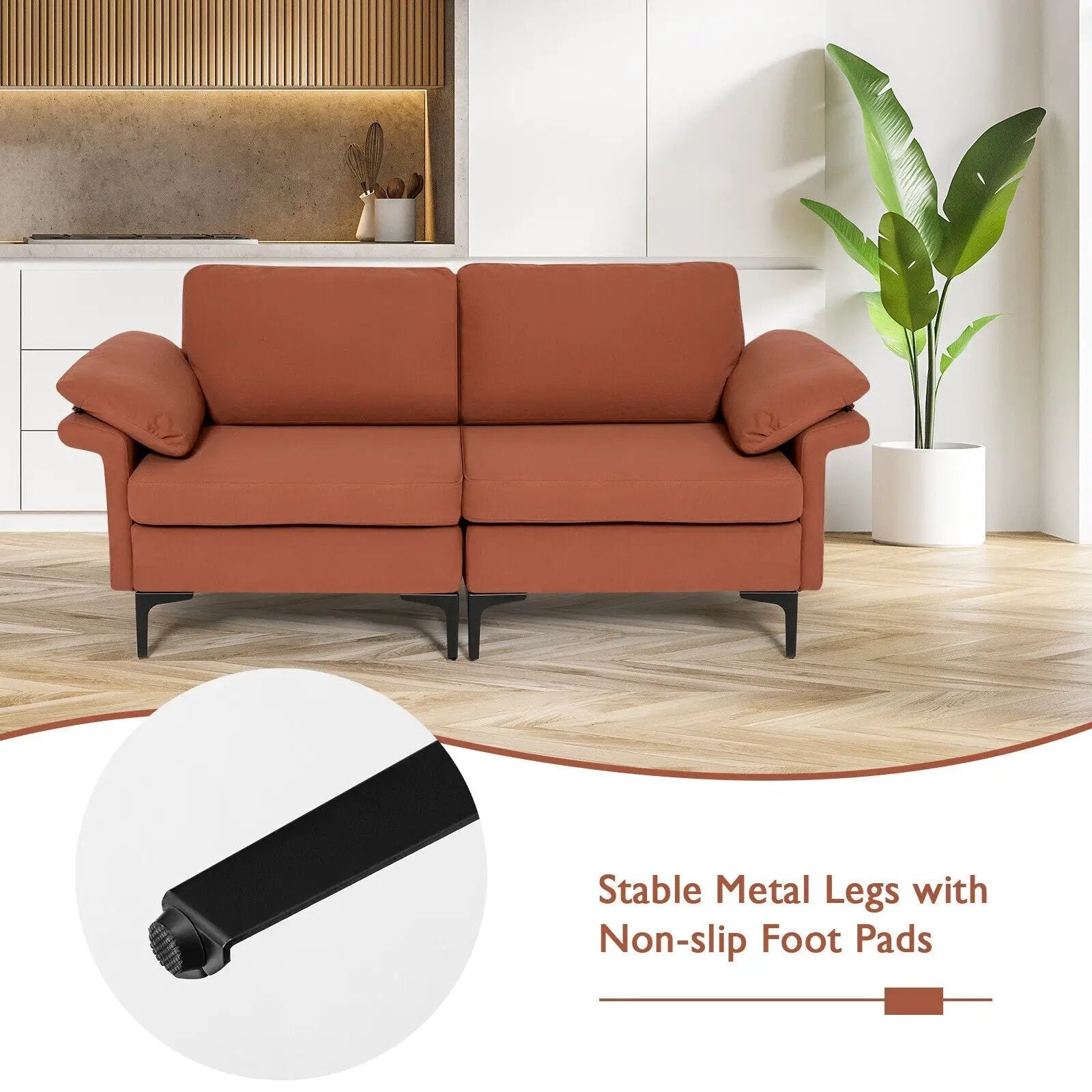 Modern Fabric Loveseat Sofa for with Metal Legs and Armrest Pillows by DirectDeals