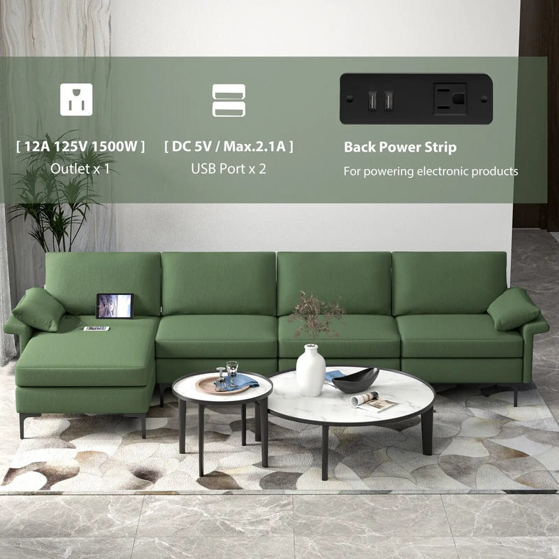 Extra Large L-shaped Sectional Sofa with Reversible Chaise and 2 USB Ports for 4-5 People by DirectDeals