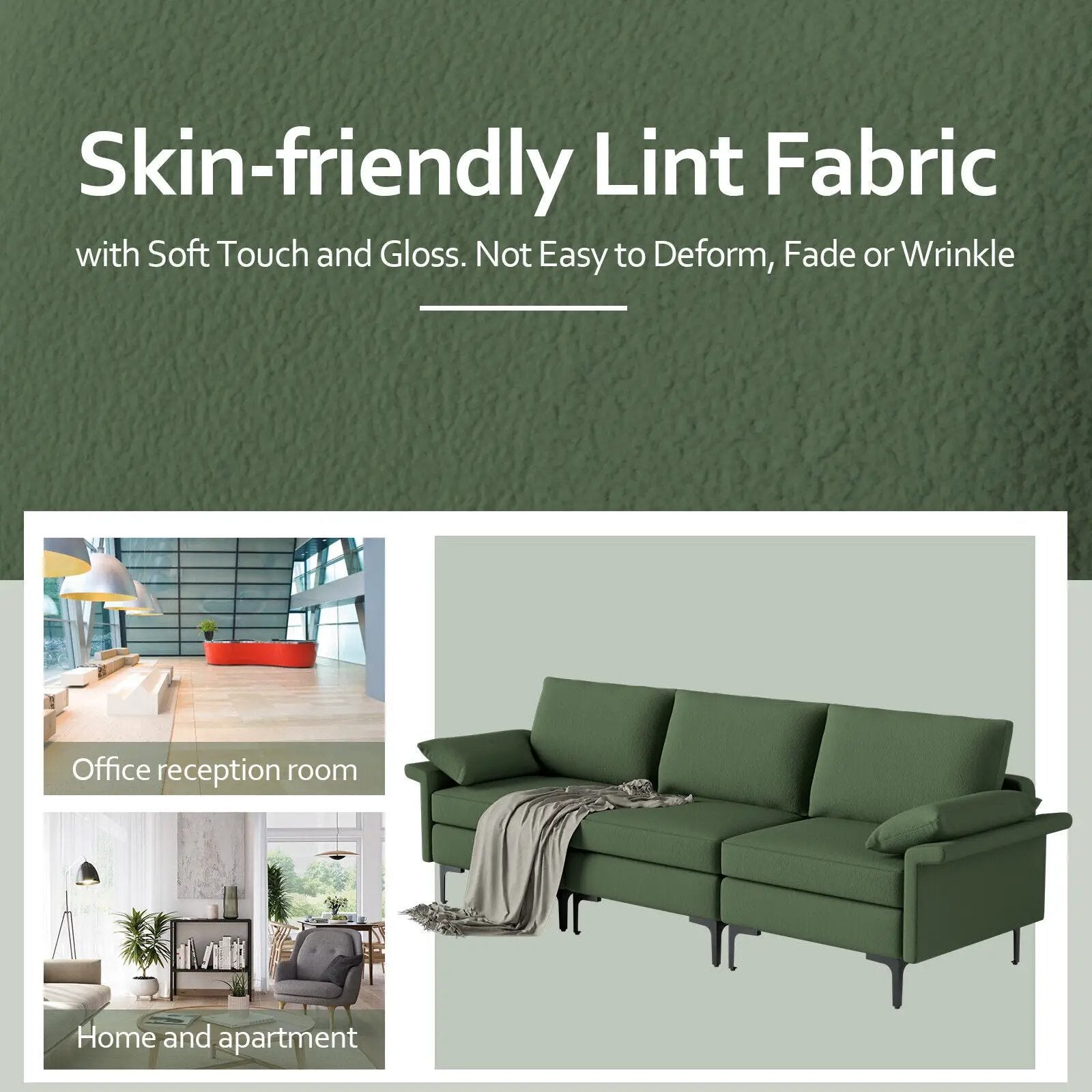 Large 3-Seat Sofa Sectional with Metal Legs for 3-4 people by DirectDeals