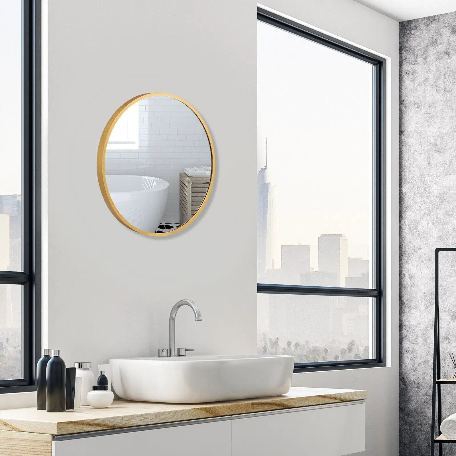 16-inch Round Wall Mirror with Aluminum Alloy Frame by DirectDeals