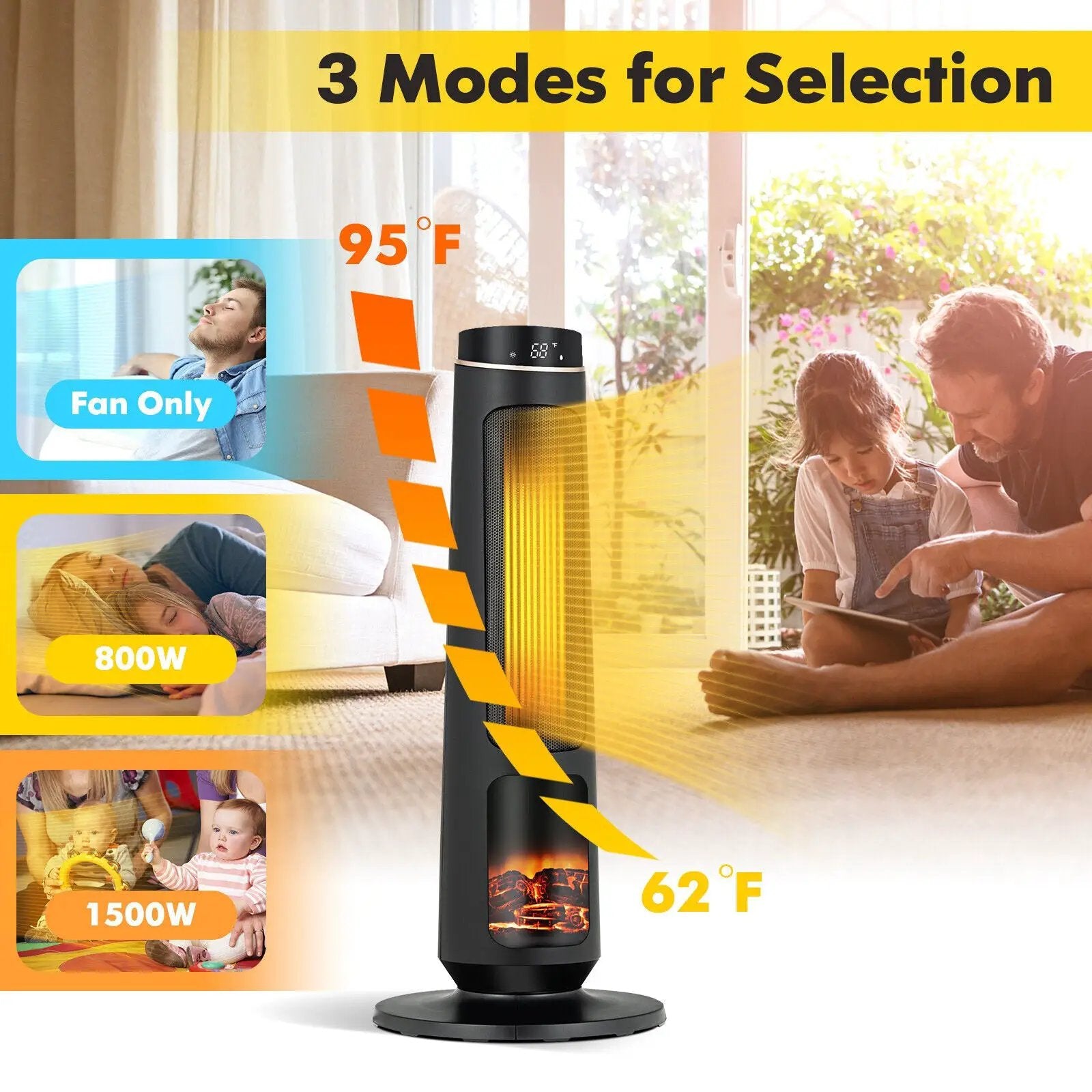 1500W PTC Fast Heating Space Heater for Indoor Use-Black by DirectDeals