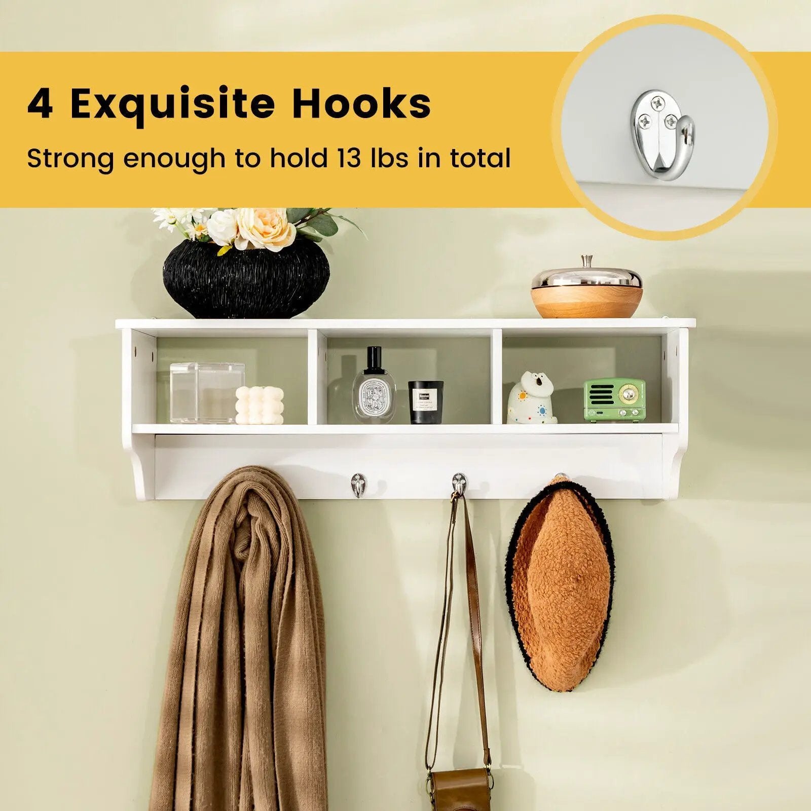 Wall Mount Cubby Organizer Hooks Entryway Storage Shelf by DirectDeals