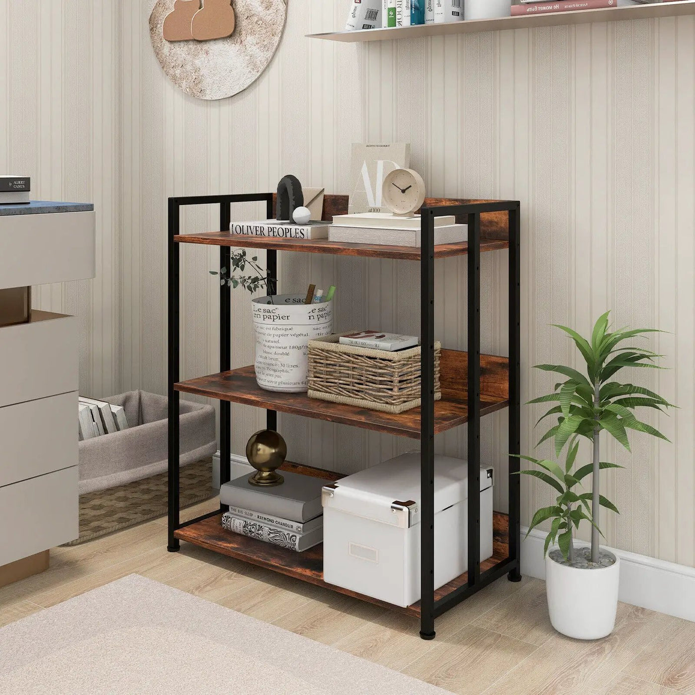 3/5-Tier Industrial Bookshelf Storage Shelf Display Rack with Adjustable Shelves by DirectDeals