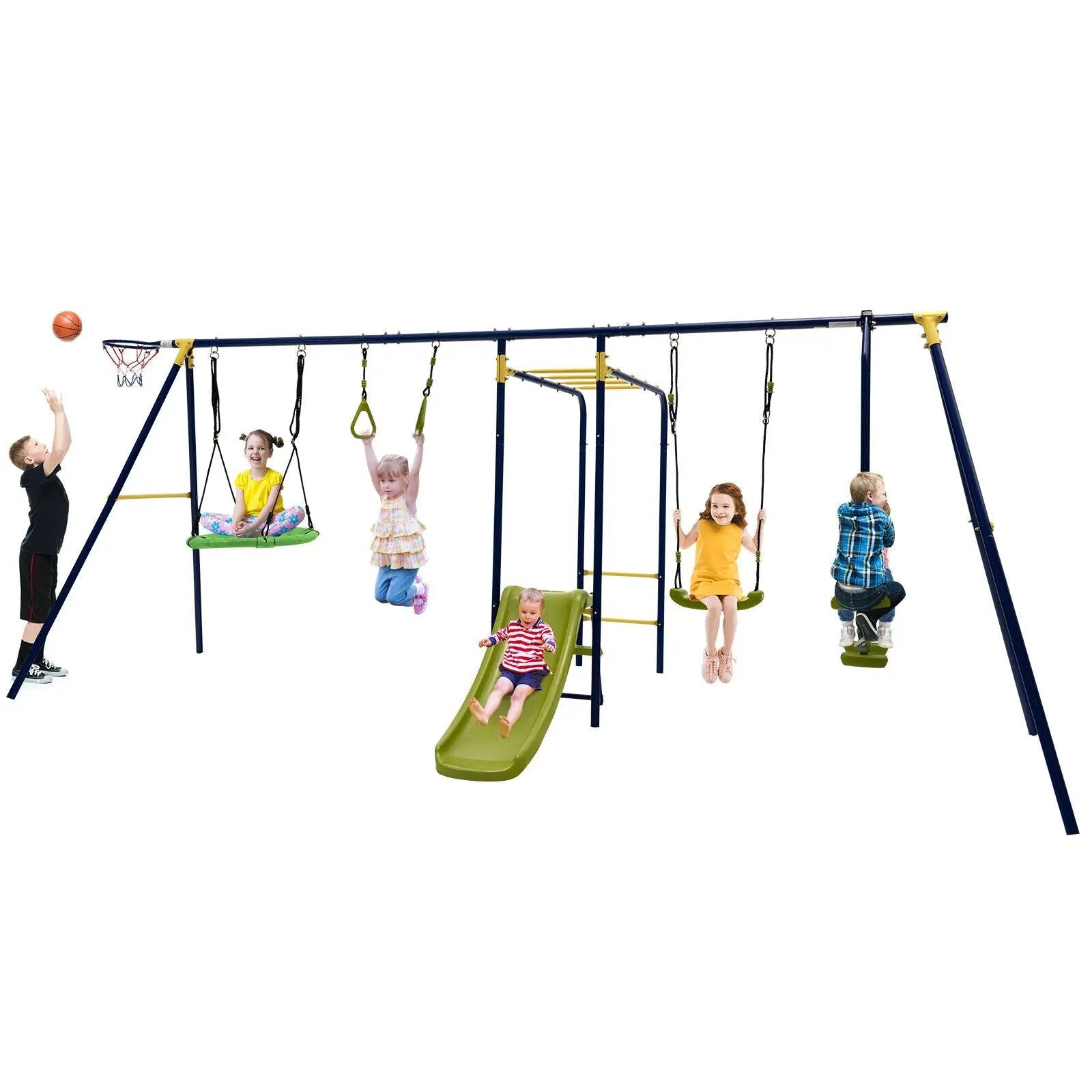 7-in-1 Stable A-shaped Outdoor Swing Set for Backyard by DirectDeals