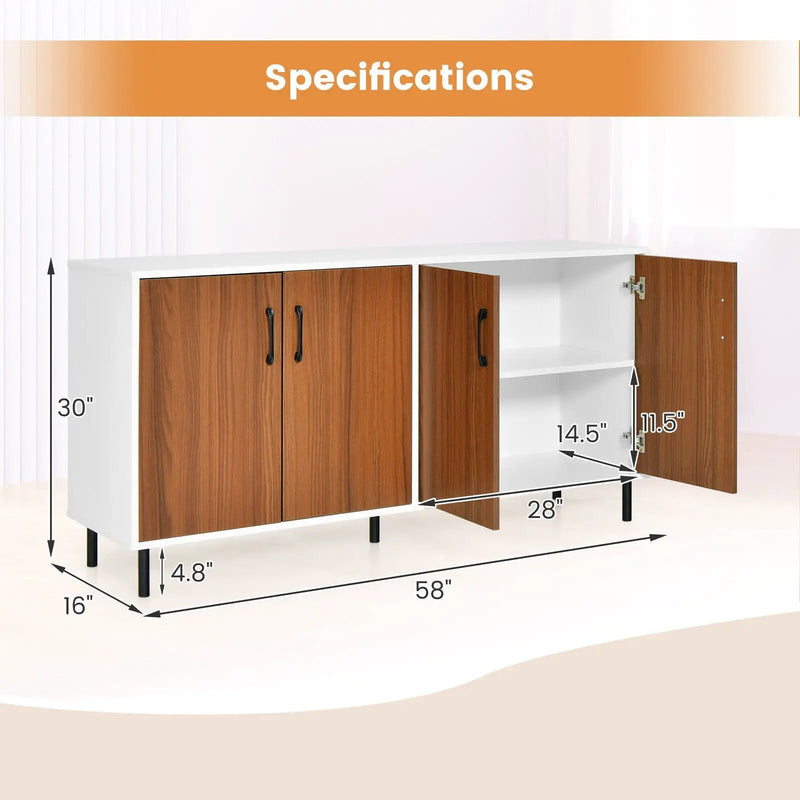 4-Door Kitchen Buffet Sideboard for Dining Room and Kitchen-White by DirectDeals